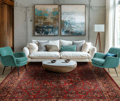 9x12 Burgundy, Navy, Ivory Color Machine Made Karastan Sarouk New Zealand Wool Traditional Oriental Rug