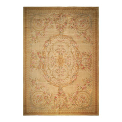Oversize Beige, Tan, Gold Color Hand Knotted French Aubusson Savonerrie Wool Traditional Oriental Rug