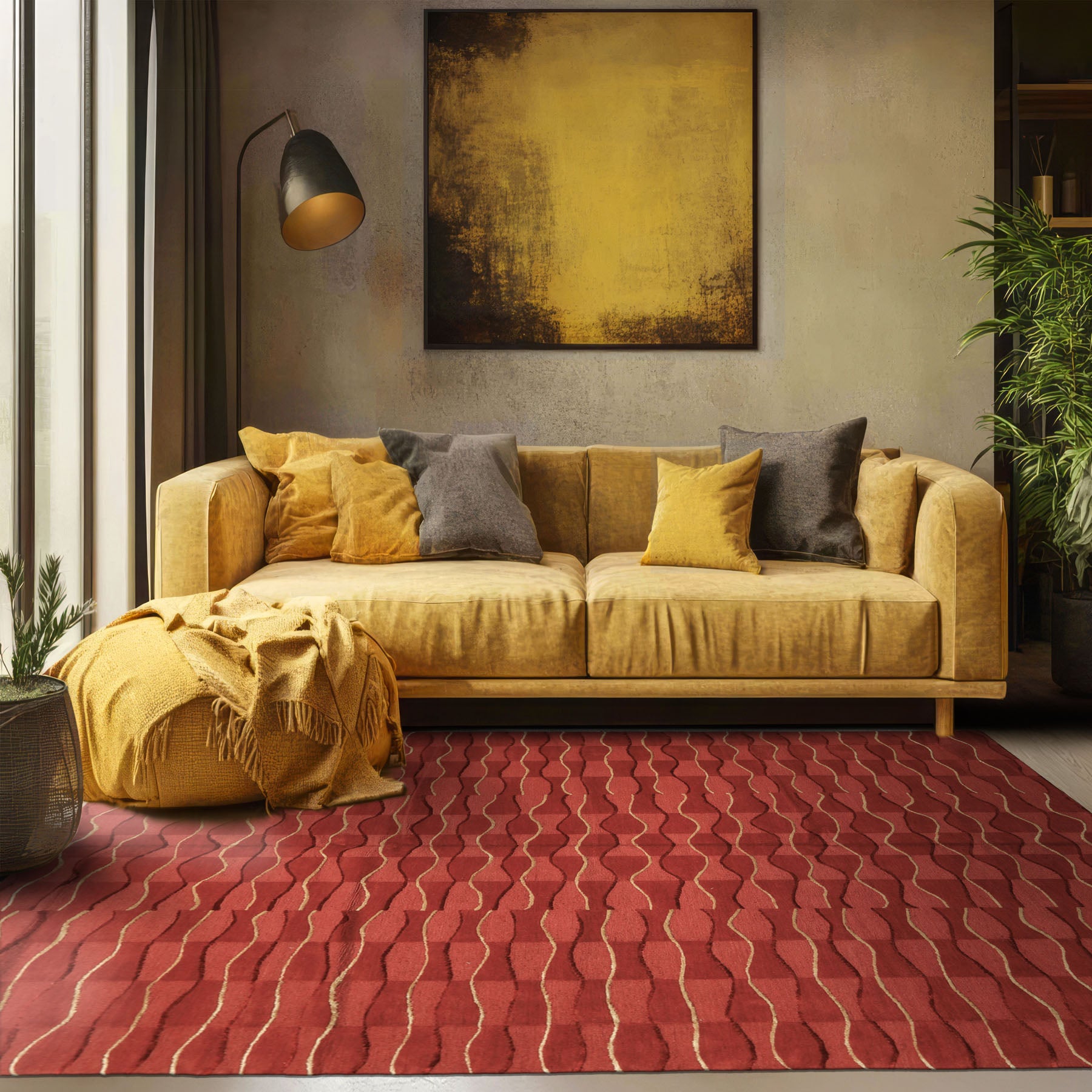 8x10 Rust, Rose, Gold Color Hand Knotted Tibetan Wool Modern & Contemporary Oriental Rug