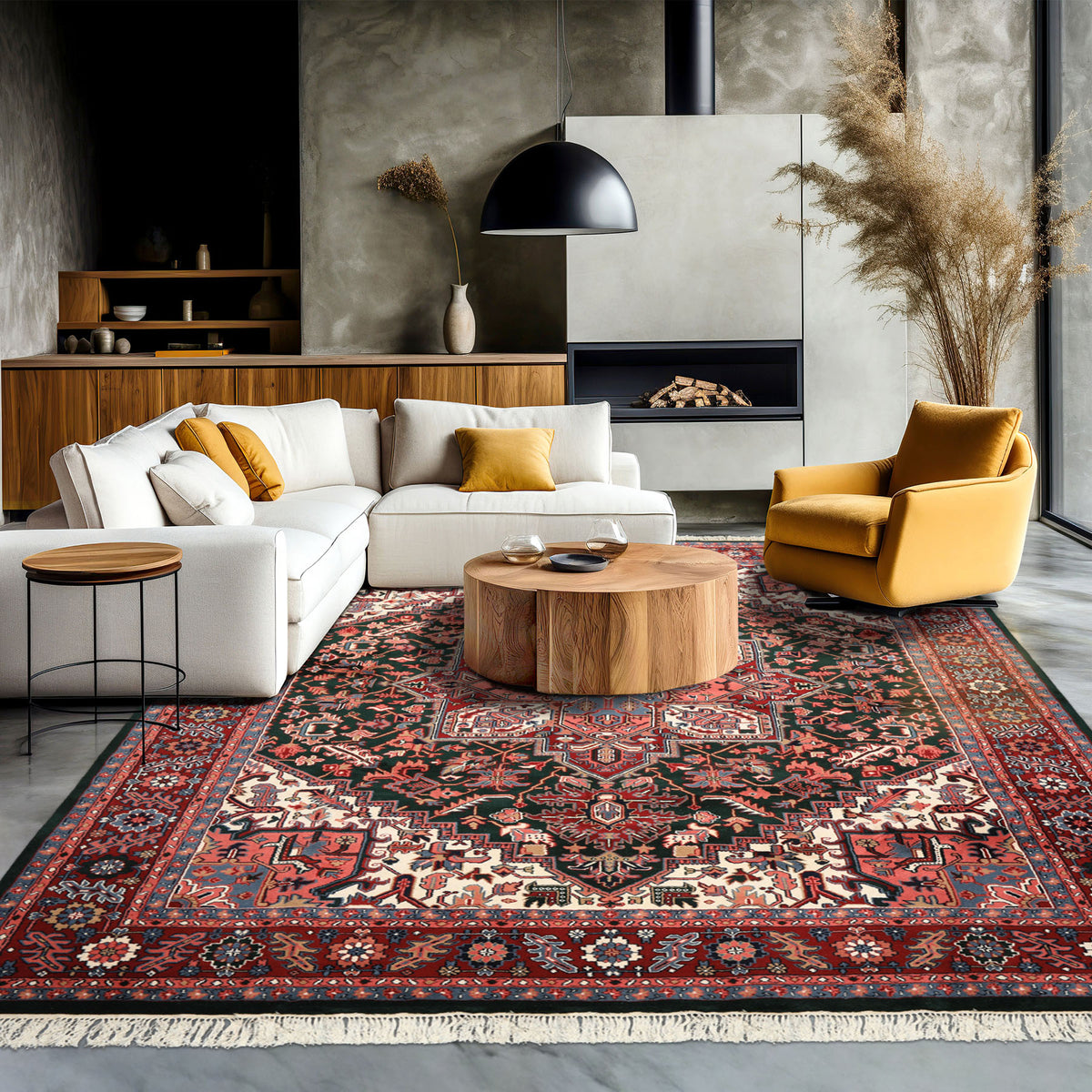 9x12 Green, Red, Pink Color Hand Knotted Heriz Wool Traditional/ Medallion Oriental Rug