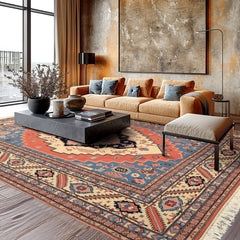 8x10 Salmon, Ivory, Blush Color Hand Knotted Heriz Wool Traditional/ Medallion Oriental Rug