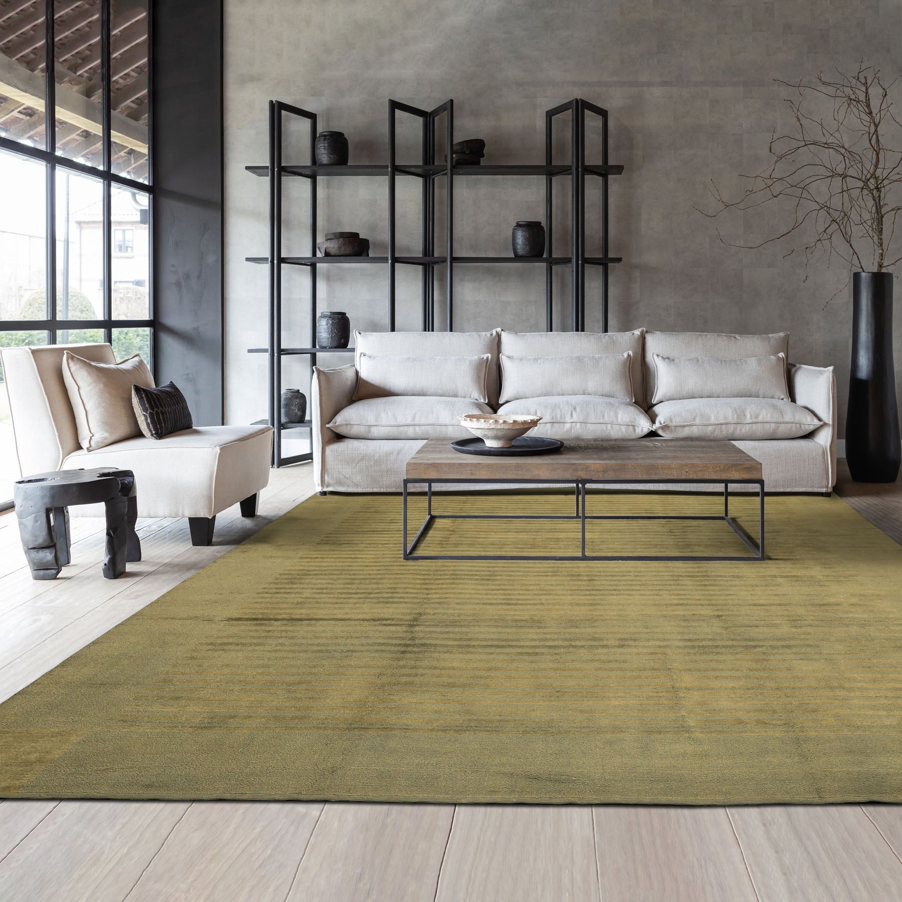 8x11 Olive, Green, Color Hand Knotted Tibetan Wool Modern & Contemporary / ribbed Oriental Rug