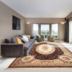 9x12 Ivory, Black, Tan Color Hand Knotted Aubusson Savonnerrie Wool Traditional/ Floral Oriental Rug