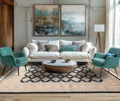 8x10 Black, Peach, Ivory Color Hand Knotted Bokhara Wool Traditional Oriental Rug