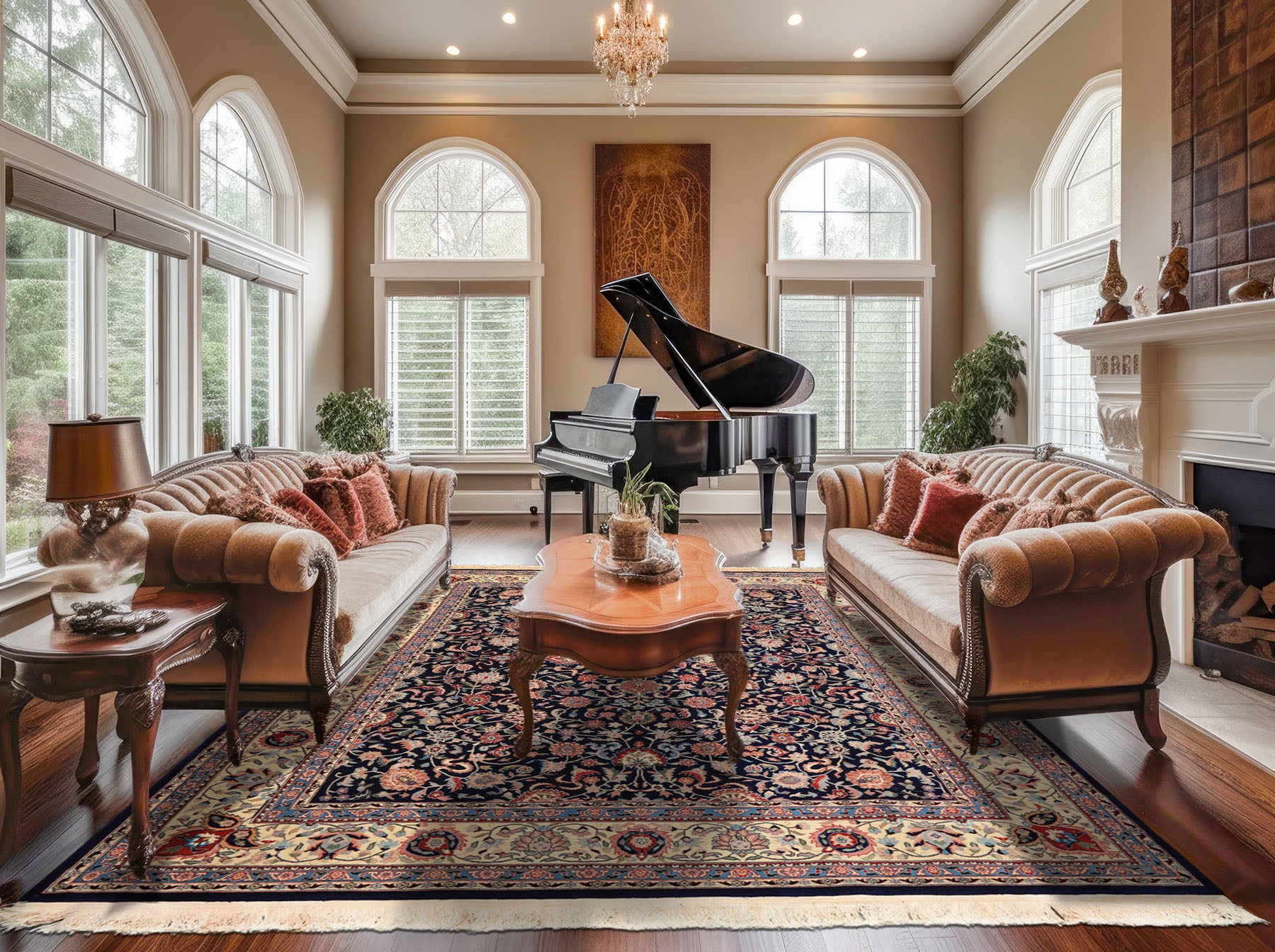 8x10 Navy, Ivory, Red Color Hand Knotted Kashan NZ Wool Traditional Oriental Rug