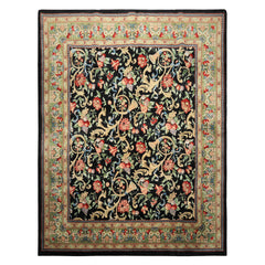 8x10 Black, Mint, Beige Color Hand Knotted French Aubusson Savonnerie Wool Traditional Oriental Rug