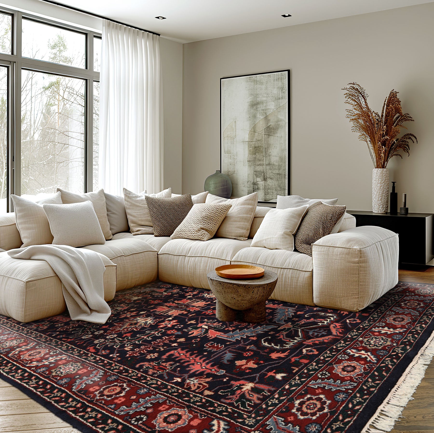 5x8 Navy, Red, Blush Color Hand Knotted Oushak Wool Arts & Crafts Oriental Rug