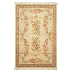 6x9 Ivory, Brown, Taupe Color Hand Knotted French Aubusson Savonnerie Wool & Silk Traditional Oriental Rug