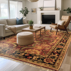 6x9 Plum, Black, Lime Color Hand Knotted Agra Wool Traditional Oriental Rug