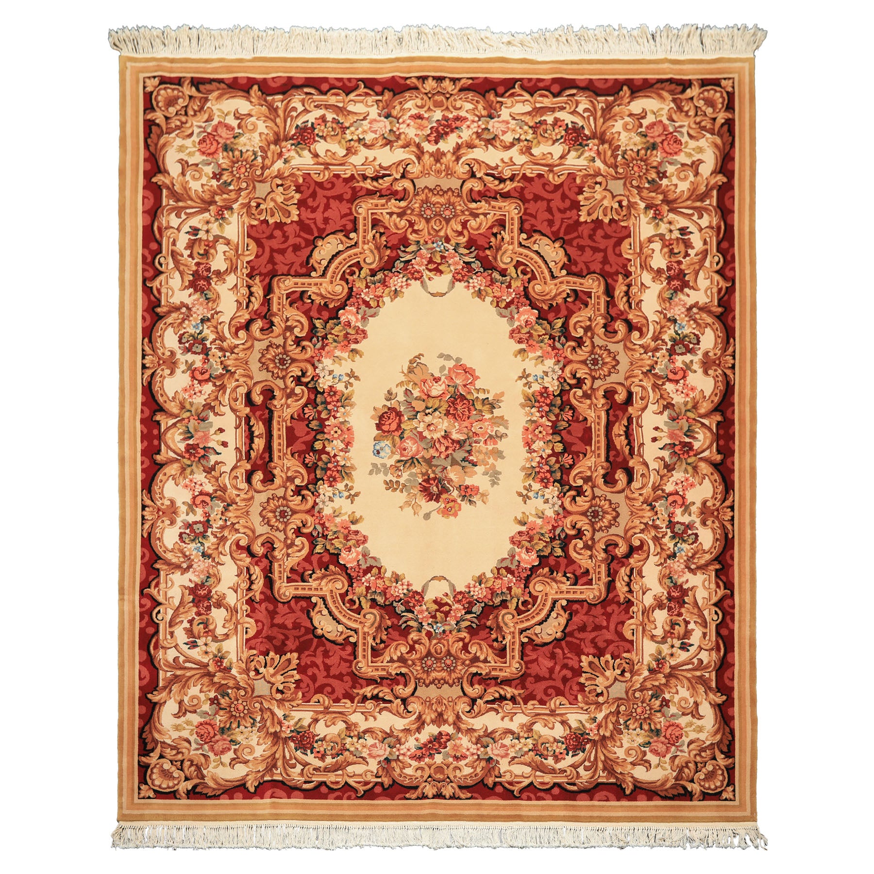 8x10 Ivory, Rose, Blush Color Hand Knotted French Aubusson Savonnerie Wool Traditional Oriental Rug