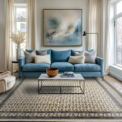 8x11 Ivory, Navy, Brown Color Hand Knotted Serabend Wool Traditional Oriental Rug