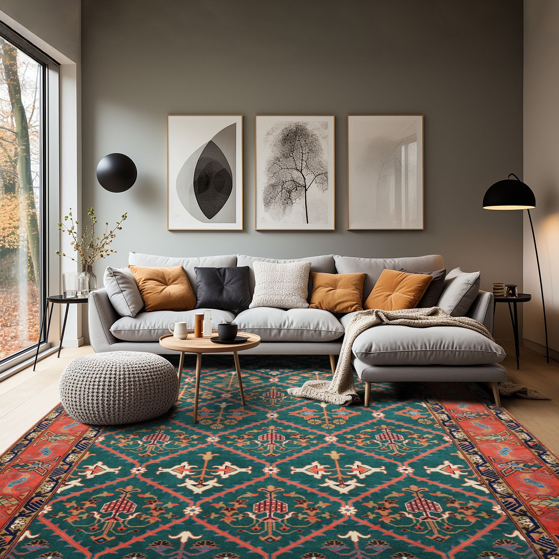 6x9 Turquoise, Orange, Ivory Color Hand Knotted Herati Bidjar New Zealand Wool Traditional Oriental Rug