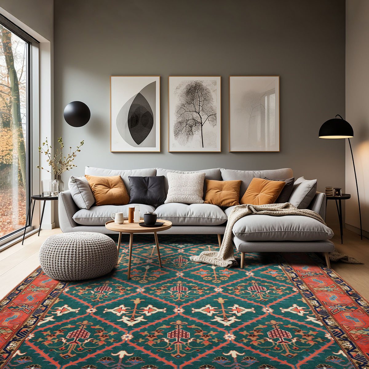 6x9 Turquoise, Orange, Ivory Color Hand Knotted Herati Bidjar New Zealand Wool Traditional Oriental Rug