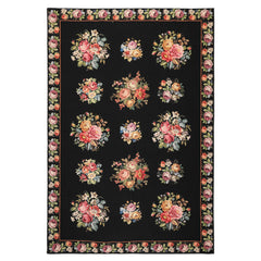 6x9 Black, Ivory, red Color Hand Woven French Aubusson Needlepoint Wool Traditional Oriental Rug