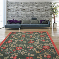 6x9 Celadon, Coral, beige Color Hand Knotted Tibetan Wool Transitional Oriental Rug