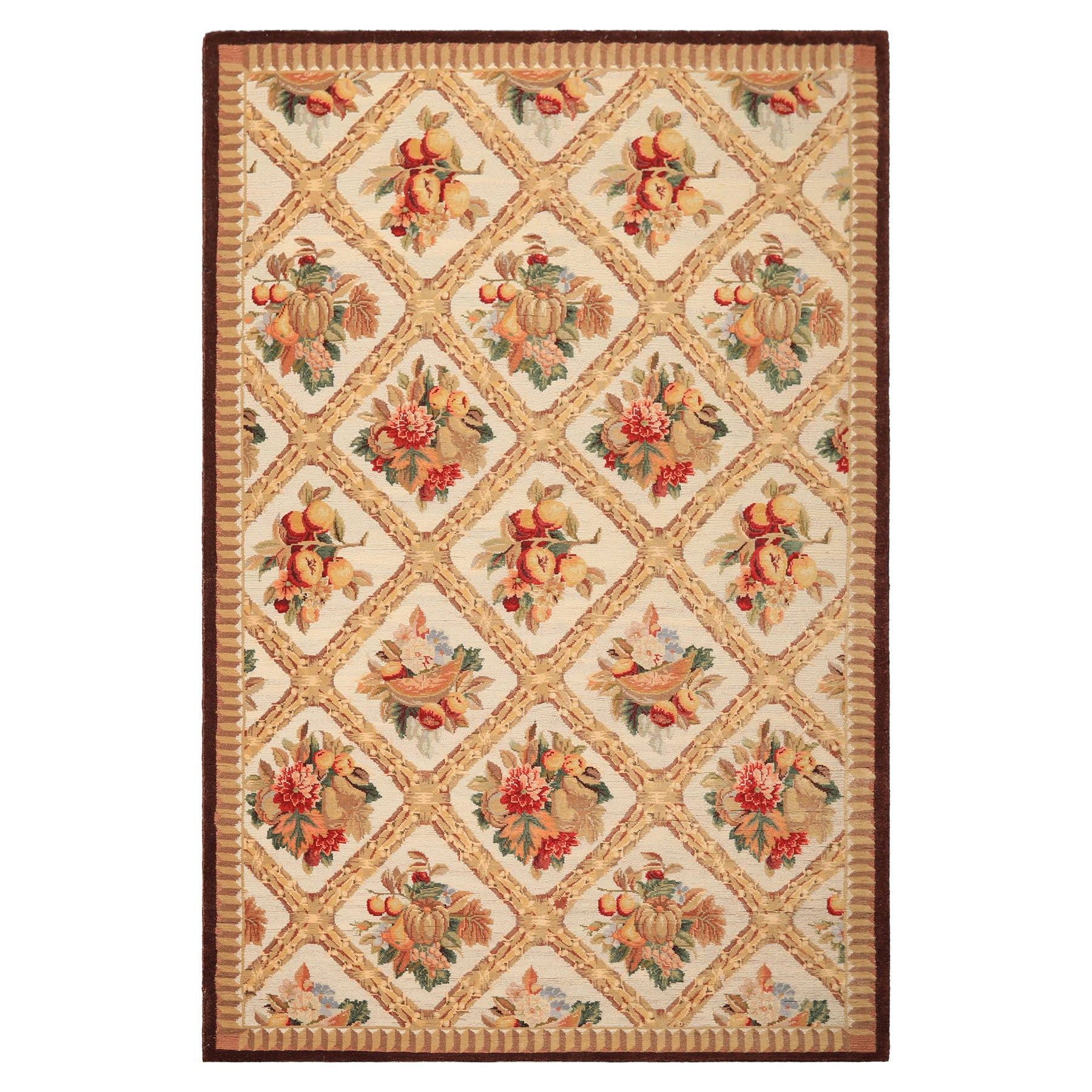 6x9 Ivory, Beige, Tan Color Hand Woven French Aubusson Savonnerie Wool Traditional Oriental Rug