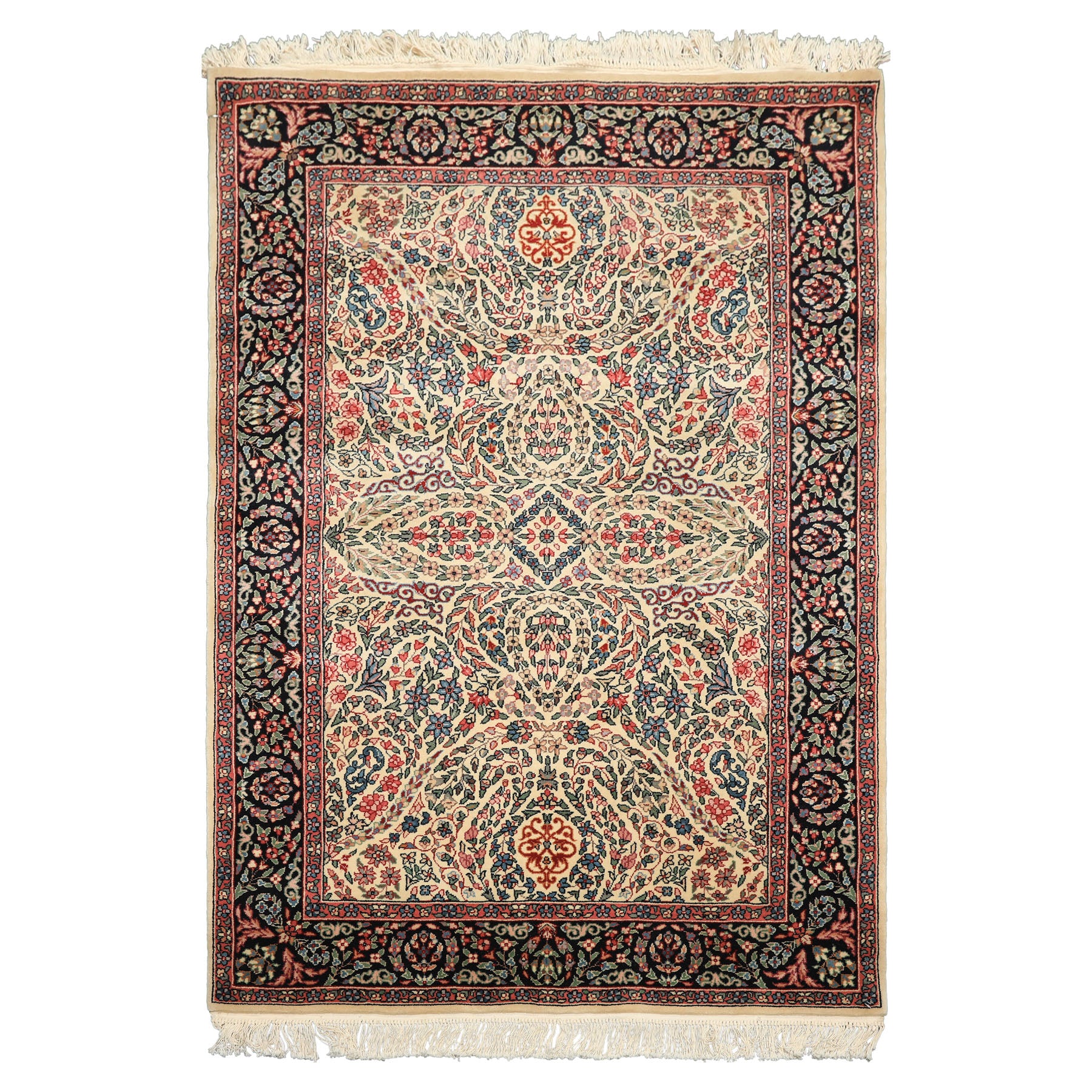 4x6 Ivory, Black, Rose Color Hand Knotted Kashan New Zealand Wool Traditional Oriental Rug