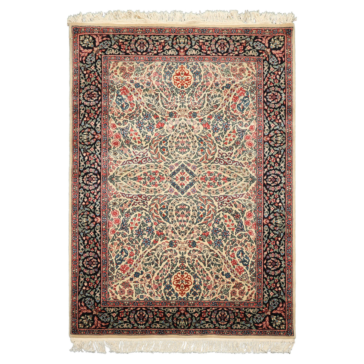 4x6 Ivory, Black, Rose Color Hand Knotted Kashan New Zealand Wool Traditional Oriental Rug