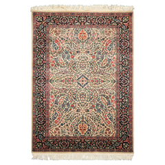 4x6 Ivory, Black, Rose Color Hand Knotted Kashan New Zealand Wool Traditional Oriental Rug