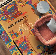 4x6 Tan, Purple, Black Color Hand Knotted Tibetan New Zealand Wool Modern & Contemporary Oriental Rug