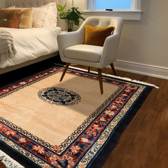 4x6 Light Peach, Caramel, Midnight Color Hand Knotted Chinese Art Deco Wool Traditional Oriental Rug