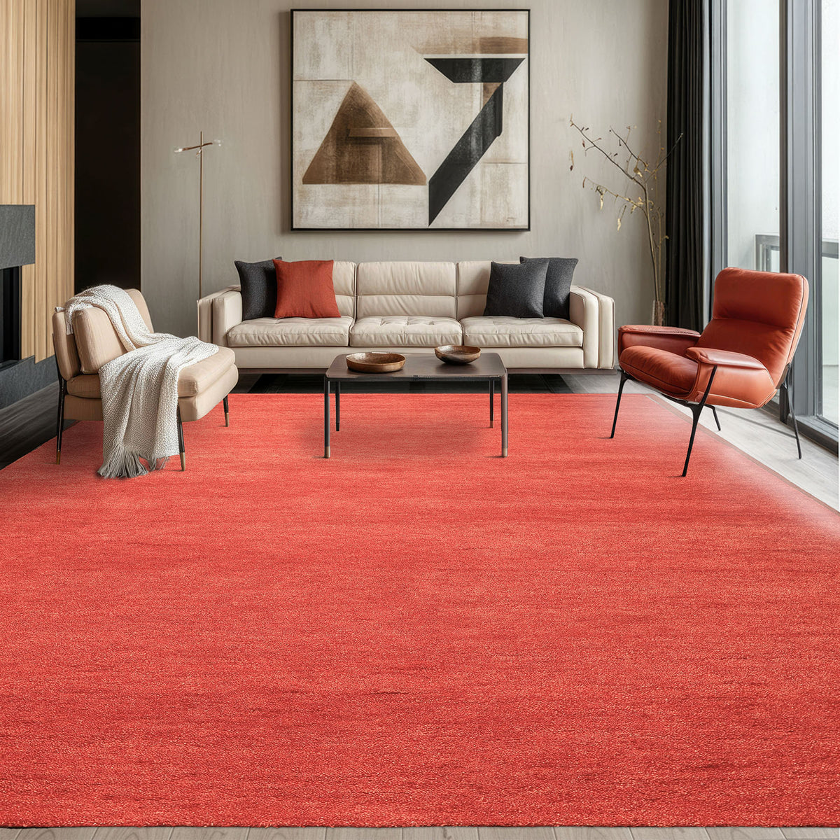 Coral 8x10 Modern & Contemporary Plush Pile Solid Grainy Texture Hand Woven 100% Wool Oriental Area Rug