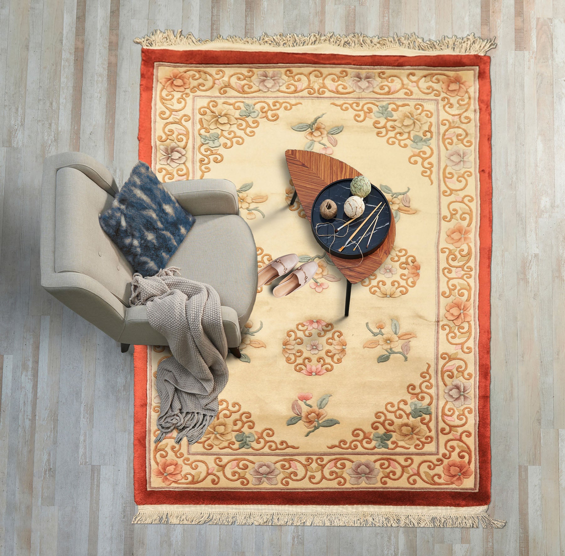 4x6 Beige, Caramel, Taupe Color Hand Knotted Chinese Art Deco Wool Traditional Oriental Rug