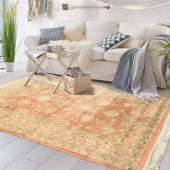 4x6 Blush, Ivory, Mint Color Hand Knotted Indo Kashan Wool Traditional Oriental Rug
