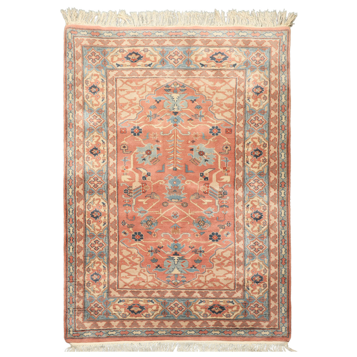4x6 Blush, Turquoise, Beige Color Hand Knotted Heriz New Zealand Wool Traditional Oriental Rug