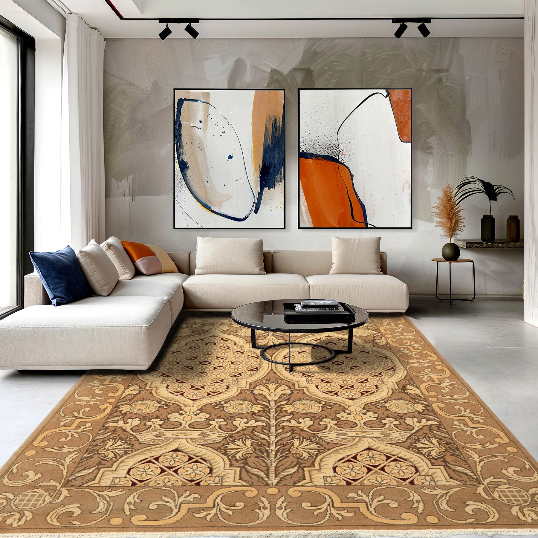 4x6 Moss, Beige, Light Gold Color Hand Knotted Art Deco Wool Arts & Crafts Oriental Rug