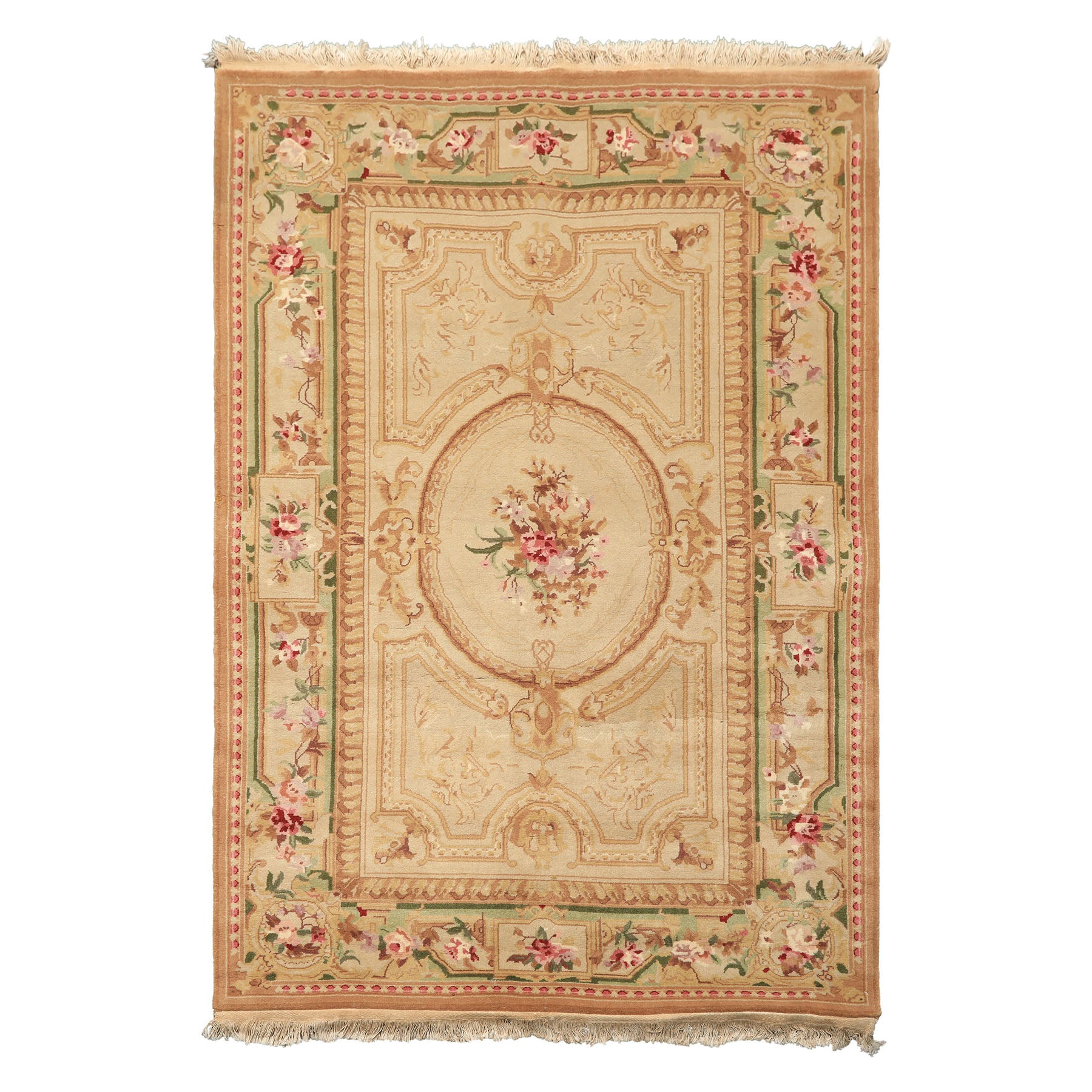 4x6 Beige, Tan, Brown Color Hand Knotted French Aubusson Savonnerie Wool Traditional Oriental Rug