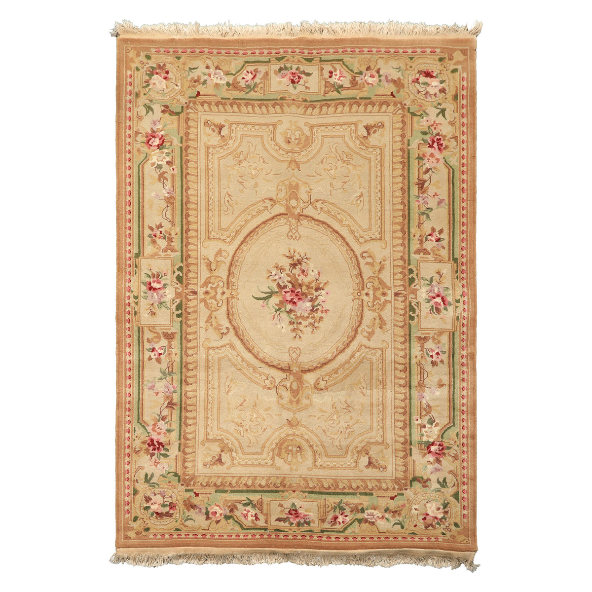 4x6 Beige, Tan, Brown Color Hand Knotted French Aubusson Savonnerie Wool Traditional Oriental Rug