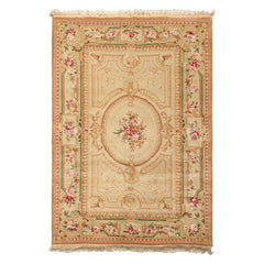 4x6 Beige, Tan, Brown Color Hand Knotted French Aubusson Savonnerie Wool Traditional Oriental Rug