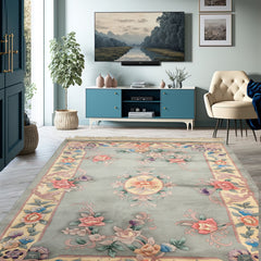 4x6 Celadon, Ivory, Lavender Color Hand Knotted Chinese Art Deco Wool Traditional Oriental Rug