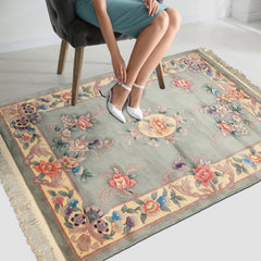 Celadon 4x6 Chinese Art Deco Traditional Floral Silky Sheen Velvety Soft Plush Pile Hand Knotted Wool Oriental Area Rug