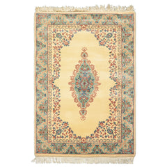 4x6 Ivory, Turquoise, Blush Color Hand Knotted Indo Kerman New Zealand Wool Traditional Oriental Rug