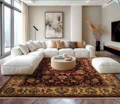 9x12 Maroon, Ivory, Brown Color Hand Knotted Agra Wool Traditional Oriental Rug