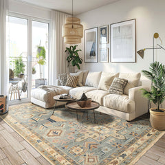 8x10 Aqua, Ivory, Blue Color Hand Knotted Oushak Wool Traditional Oriental Rug