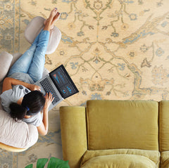 6x9 Beige, Aqua, Light Gold Color Hand Knotted Oushak Wool Traditional Oriental Rug