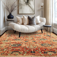 6x9 Burnt Orange, Blush, Aqua Color Hand Knotted Oushak Wool Arts & Crafts Oriental Rug