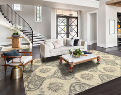 6x9 Ivory, Faded Mint, Gray Color Hand Knotted Oushak Wool Transitional Oriental Rug