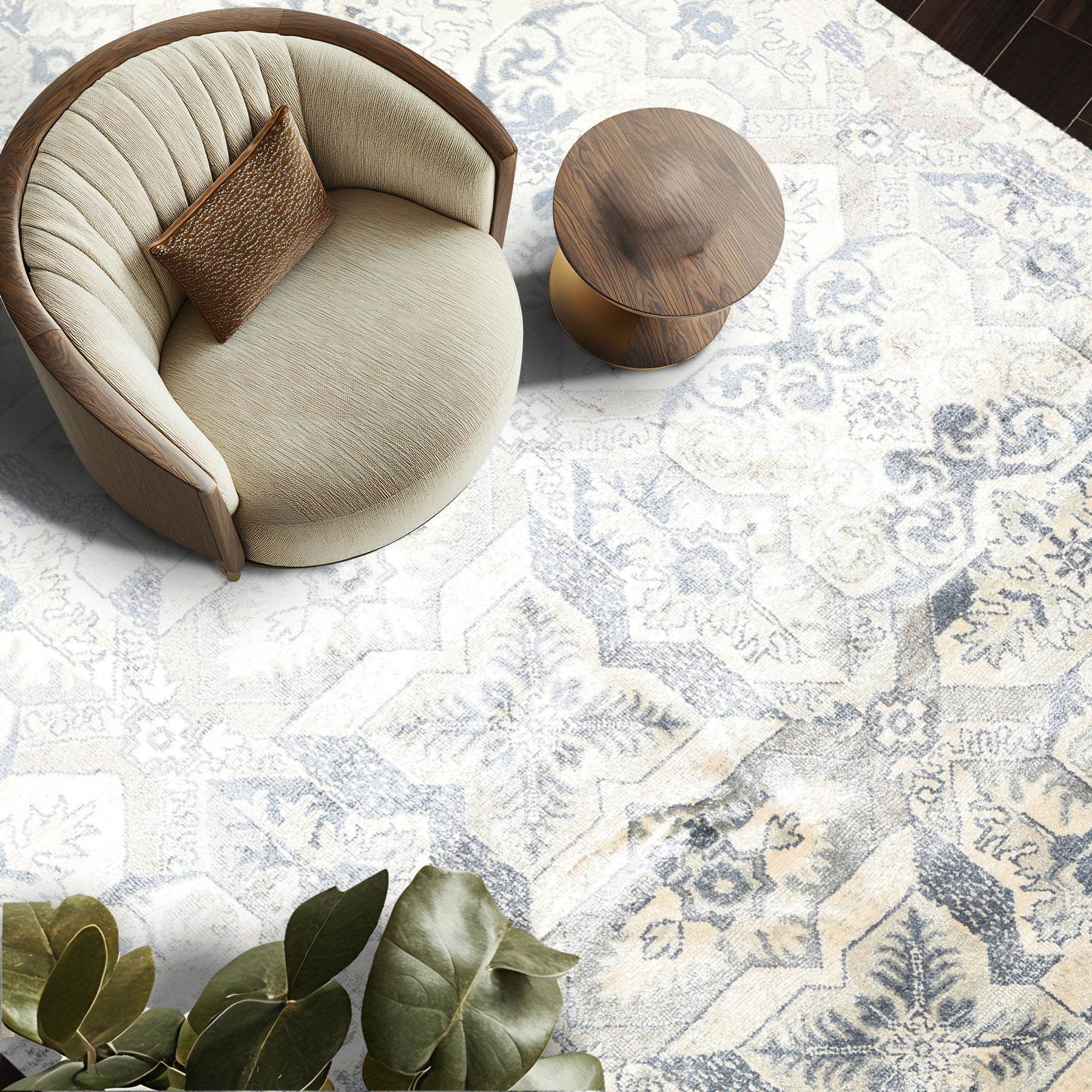 6x9 Ivory, Gray, Slate Color Hand Knotted Indo Tibetan 100% Bamboo Silk Transitional Oriental Rug