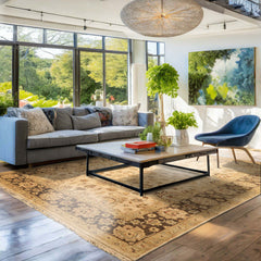 6x9 Beige, Brown, Sage Color Hand Knotted Oushak Wool Traditional Oriental Rug