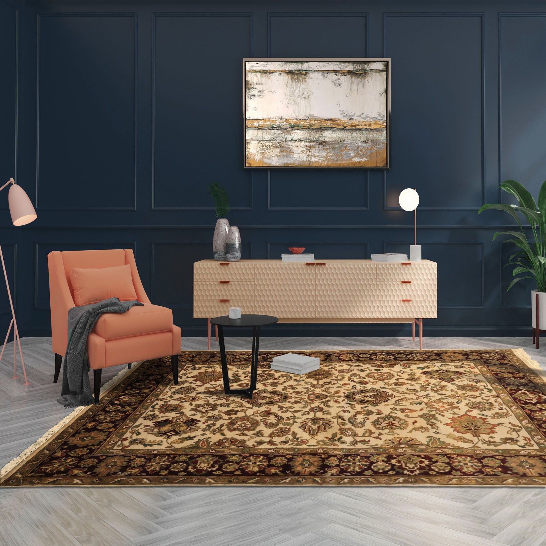 5x7 Beige, Maroon, Green Color Hand Knotted Agra Wool Traditional Oriental Rug