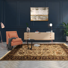 5x7 Beige, Maroon, Green Color Hand Knotted Agra Wool Traditional Oriental Rug