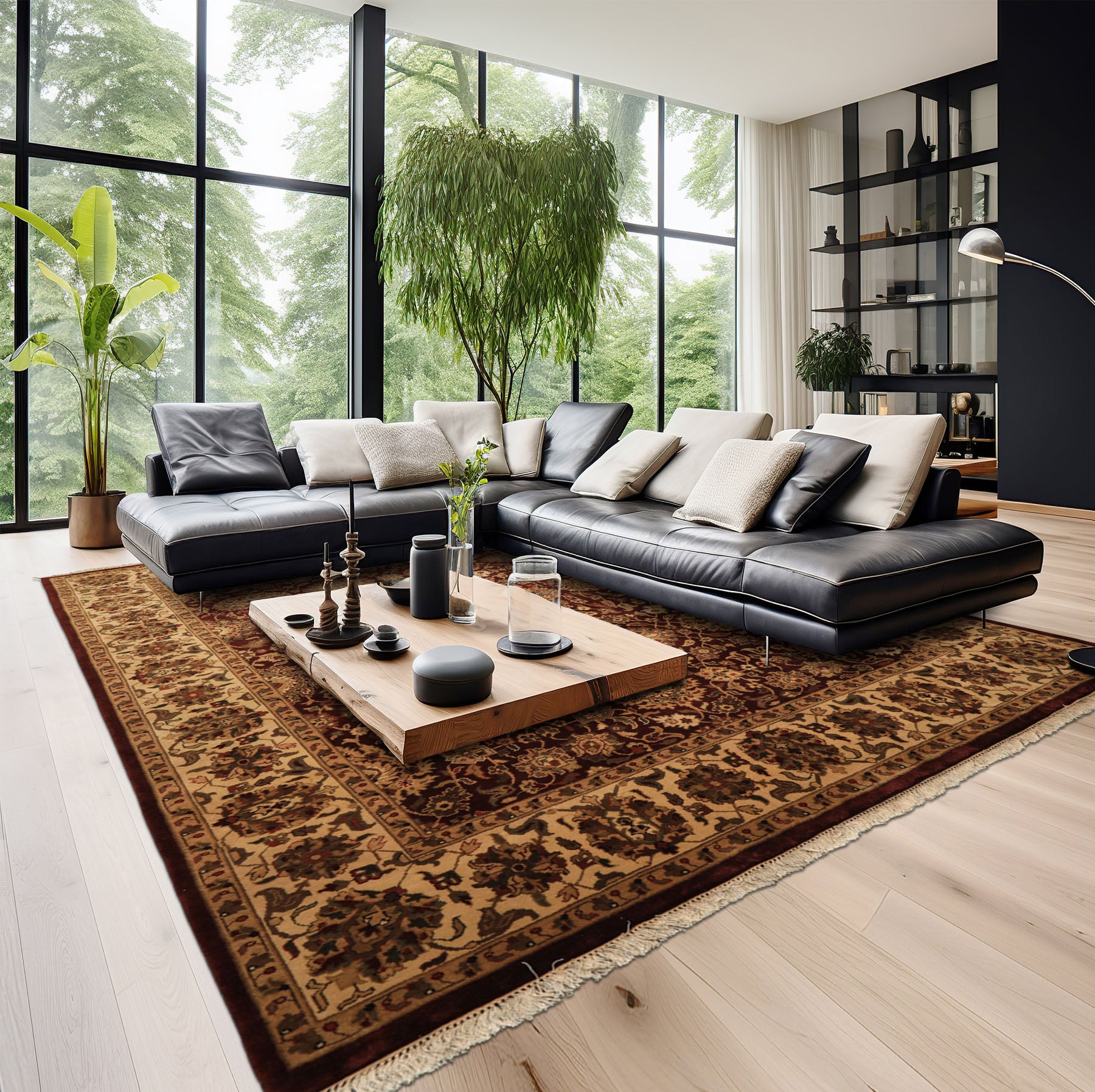 8x11 Maroon, Ivory, Green Color Hand Knotted Agra New Zealand Wool Traditional Oriental Rug