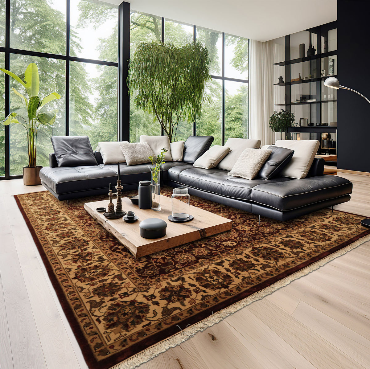 8x11 Maroon, Ivory, Green Color Hand Knotted Agra New Zealand Wool Traditional Oriental Rug