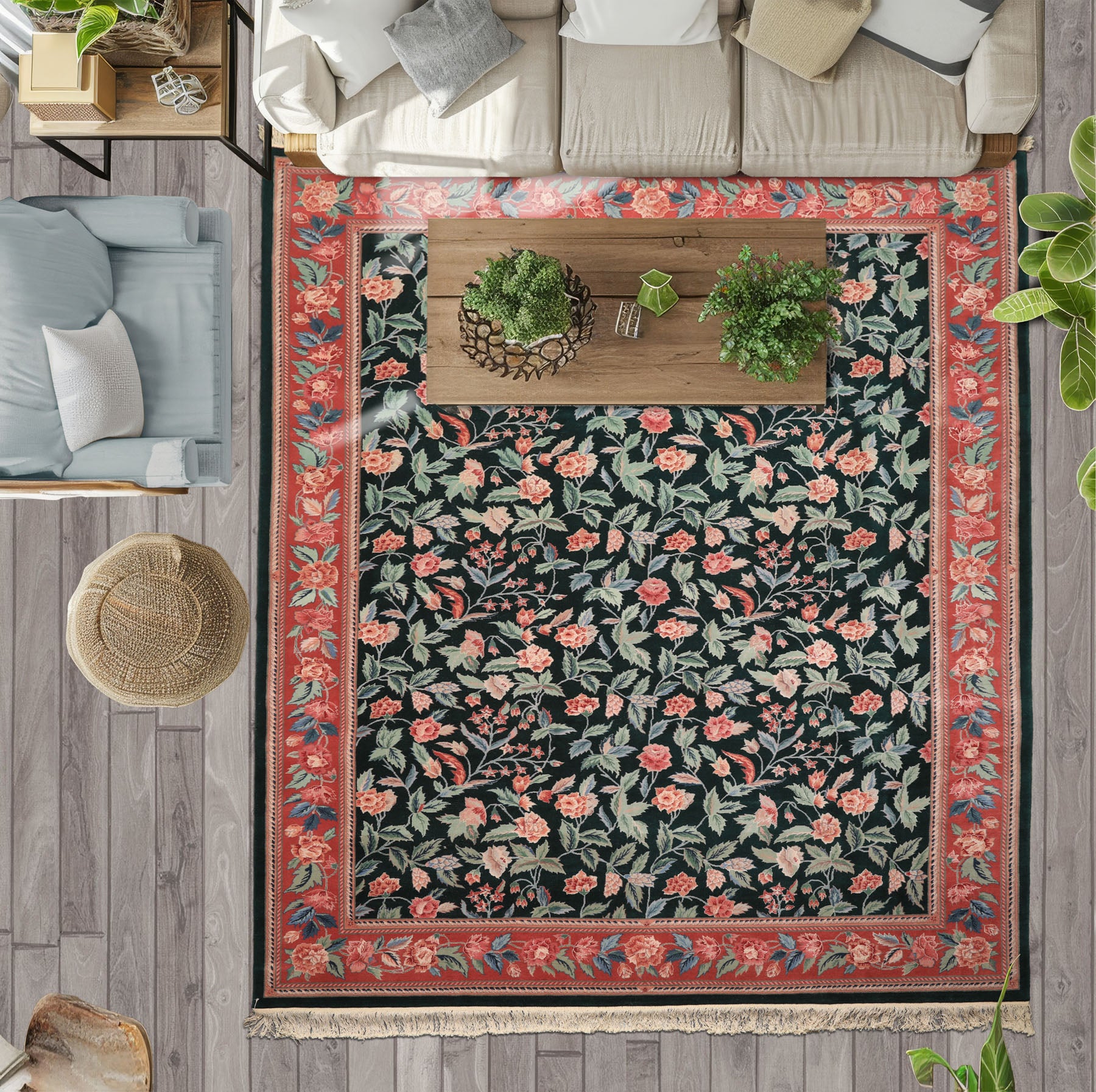 9x12 Emerald, Rose, Aqua Color Hand Knotted Pak Persian Wool & Silk Arts & Crafts Oriental Rug