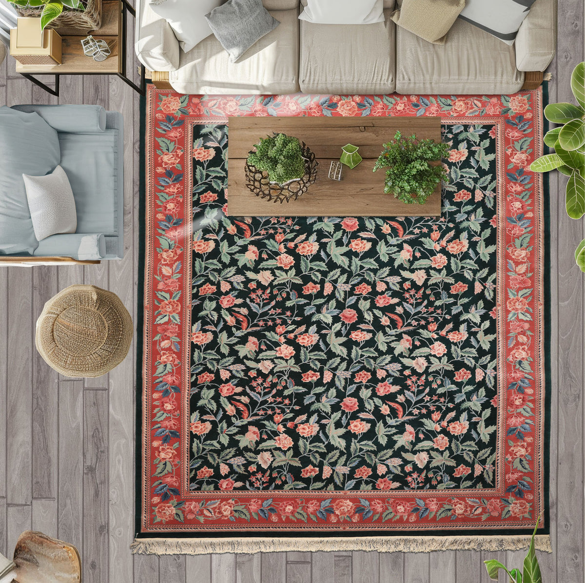 9x12 Emerald, Rose, Aqua Color Hand Knotted Pak Persian Wool & Silk Arts & Crafts Oriental Rug