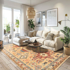 8x10 Peach, Ivory, Rust Color Hand Knotted Oushak Wool Traditional Oriental Rug